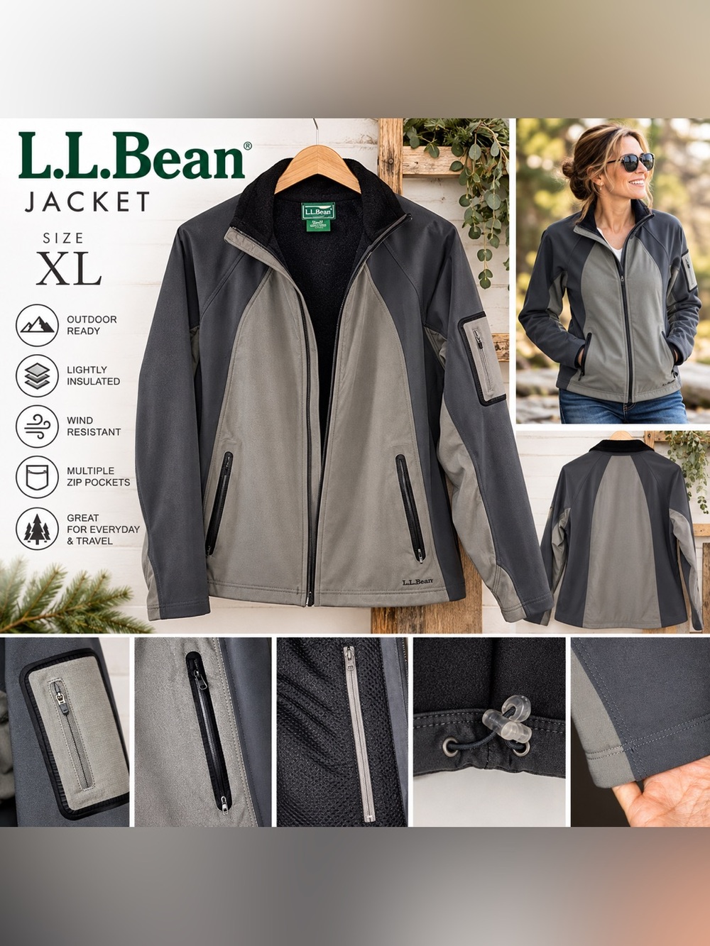 L.L.Bean Women’s Gray Black Softshell Jacket Size XL